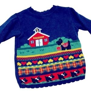 Vintage blue schoolhouse knit sweater kids boy or girl